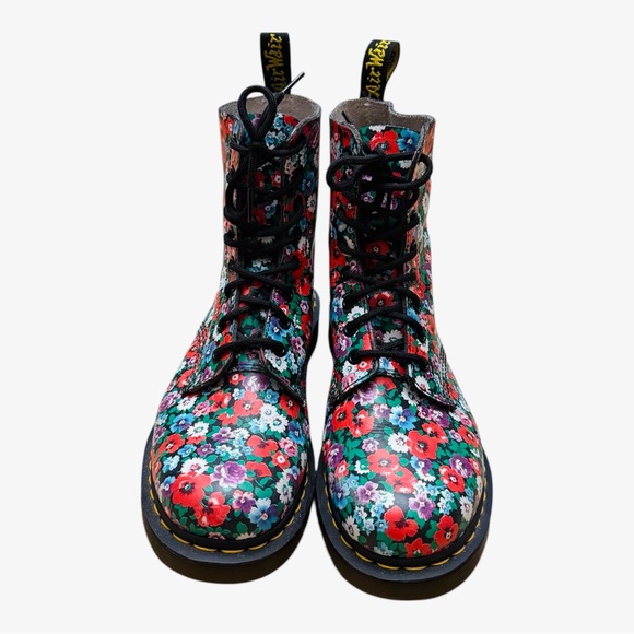 Dr. Martens Pascal Floral Poppy Combat Boots - Picture 3 of 12